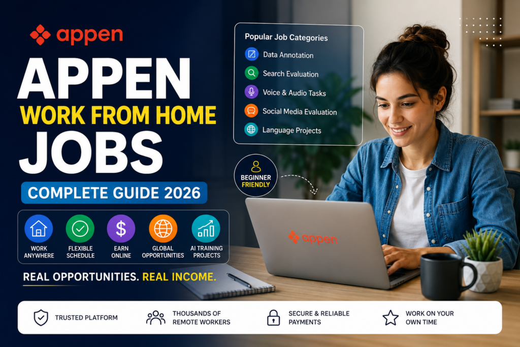 Appen work from home jobs dashboard with AI data labeling and remote online work opportunities
