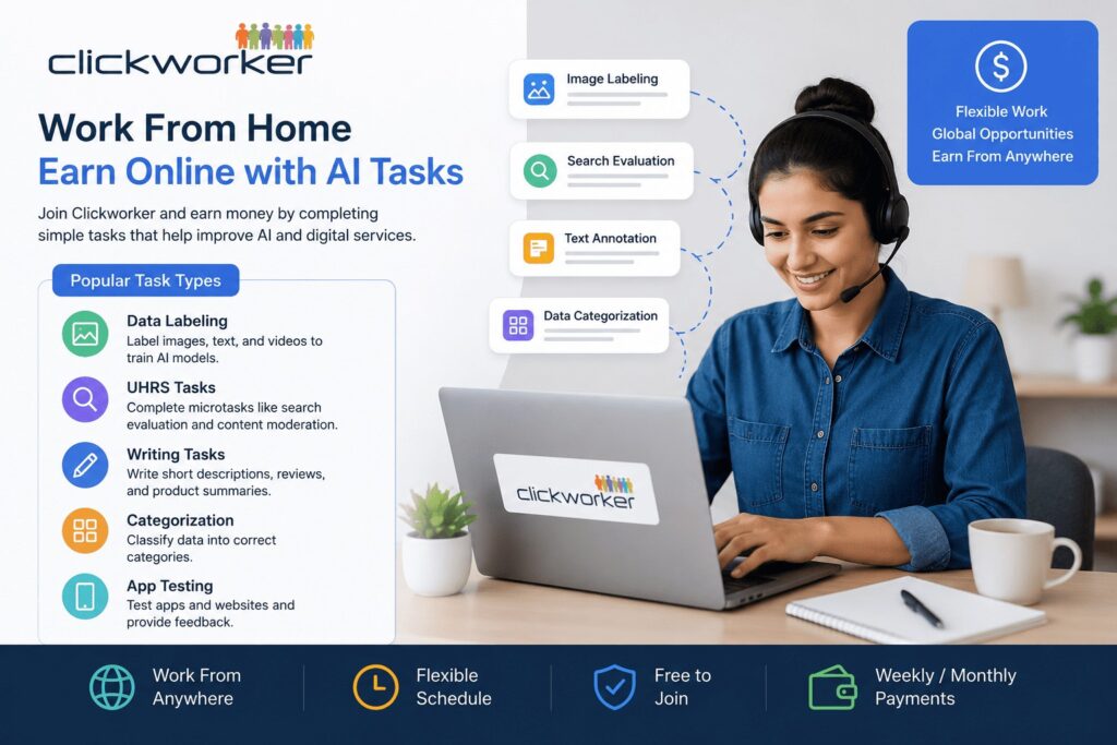 Clickworker AI Remote Jobs Clickworker AI data labeling and remote work jobs for beginners in 2026