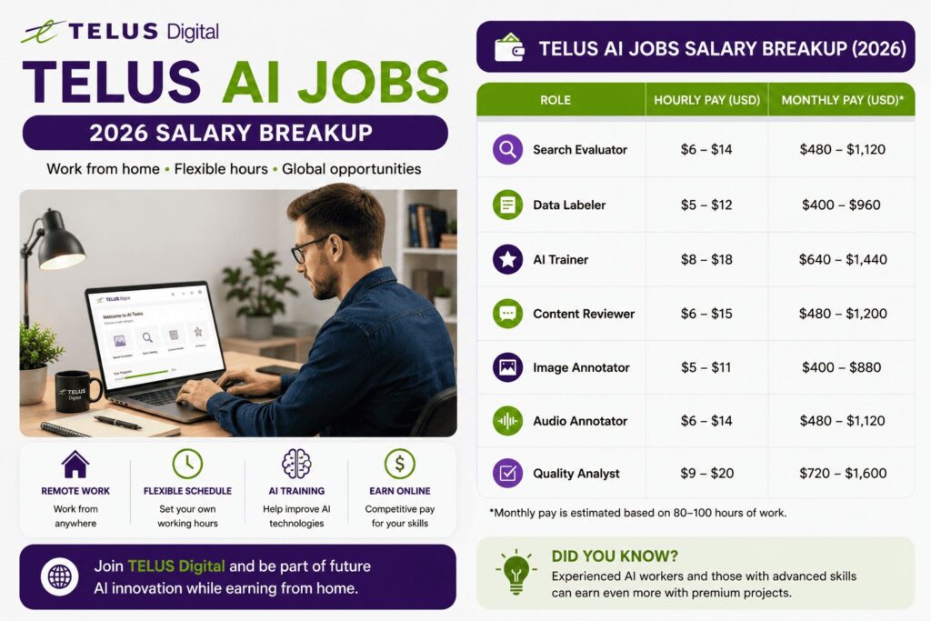 TELUS AI jobs remote salary breakdown and work from home opportunities in 2026
