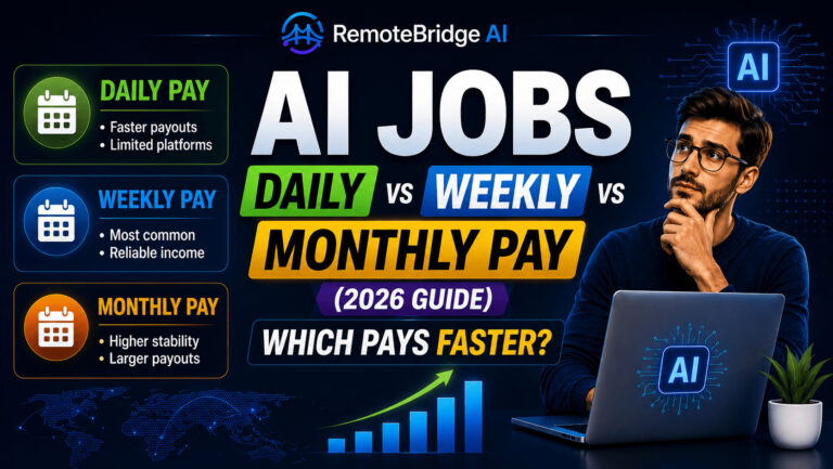 AI jobs daily vs weekly vs monthly pay comparison infographic showing different payout schedules and which payment frequency is fastest in 2026